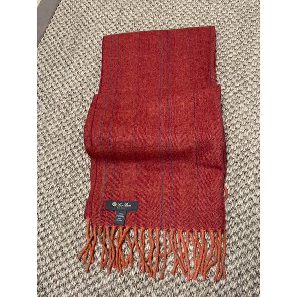 Loro Piana | 100% Cashmere Scarf | Burnt Orange Pinstripe - Picture 7 of 7